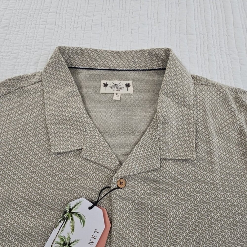 Free Planet Lost in Paradise Men’s XL Olive Short Sleeve Button Up Shirt NWT NEW - Picture 4 of 14